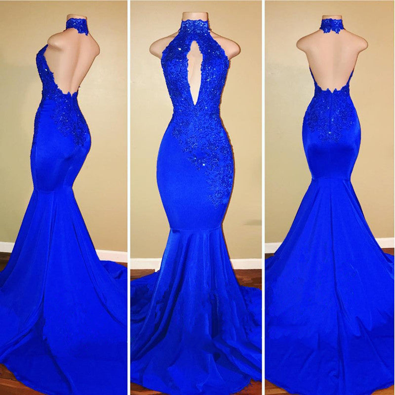 Mermaid Red High Neck Backless African Open Front Long Prom Dresses back view