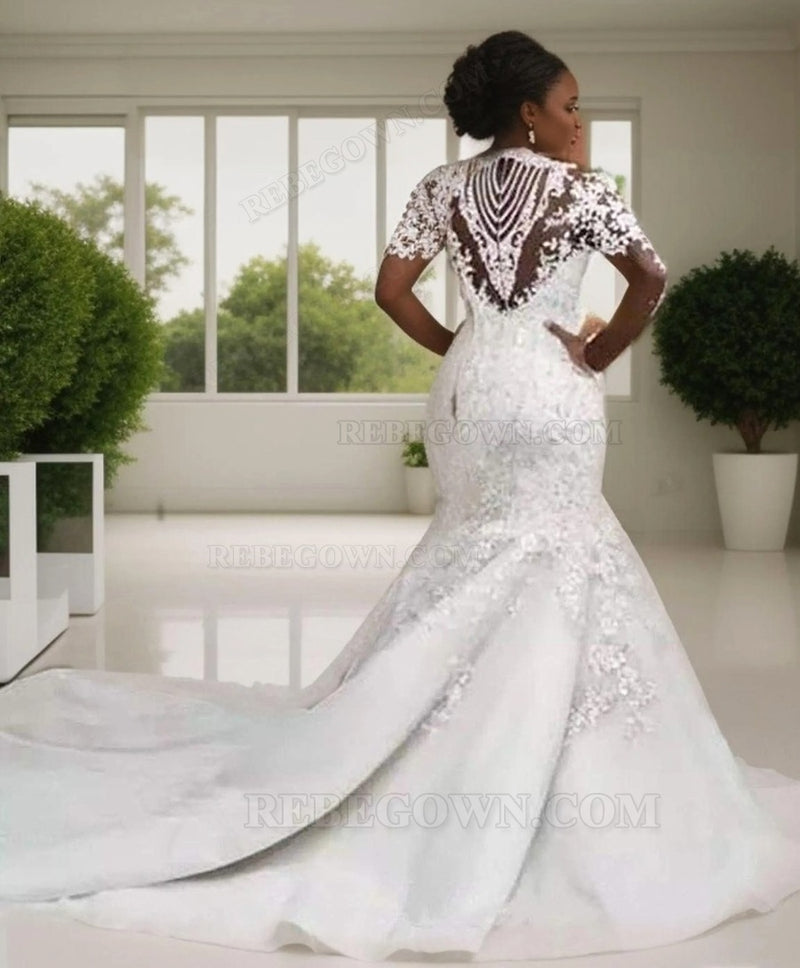 2027 Mermaid Wedding Dresses High Neck Luxury Long African American Bridal Gowns back view
