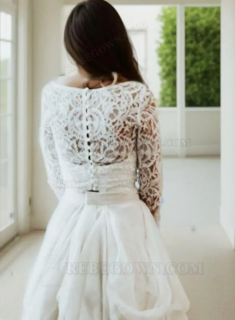 2027 Wedding Dresses Princess A-Line Chiffon Sweetheart Two Pieces Lace Beach Two Pieces Bridal Gowns back view