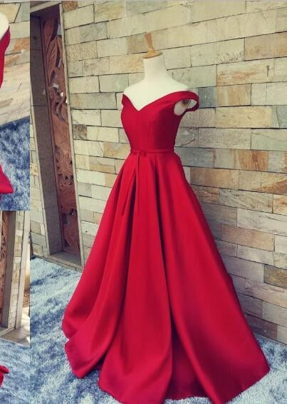 2027 Off the Shoulder Sweetheart A-line Satin Prom Dresses front view