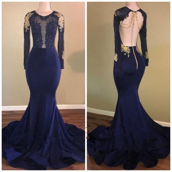 2027 Long Sleeves Backless Prom Dresses front view