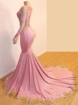 Mermaid Long Sleeves Blushing Pink Sweetheart African American Long Prom Dresses 2027 side view