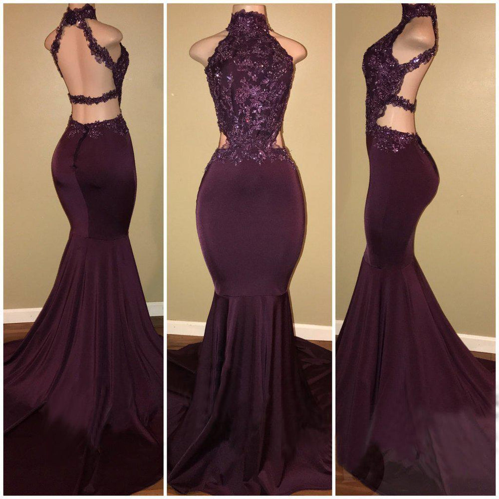 2027 Halter Sequined Mermaid Backless Bandage Prom Dresses front view