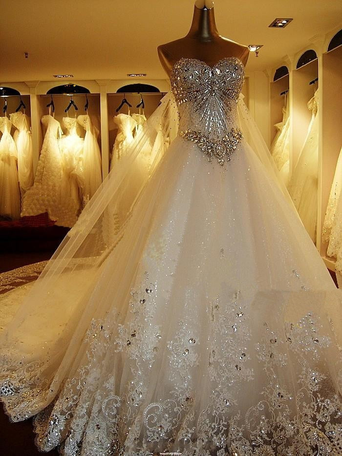 Rhinestone A Line Champagne Sweetheart Sleeveless Backless Applique Wedding Dresses back view