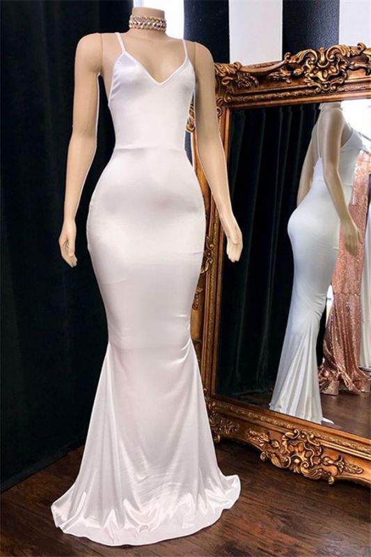 2027 Prom Dresses Mermaid White V Neck Backless Elastic Satin front view