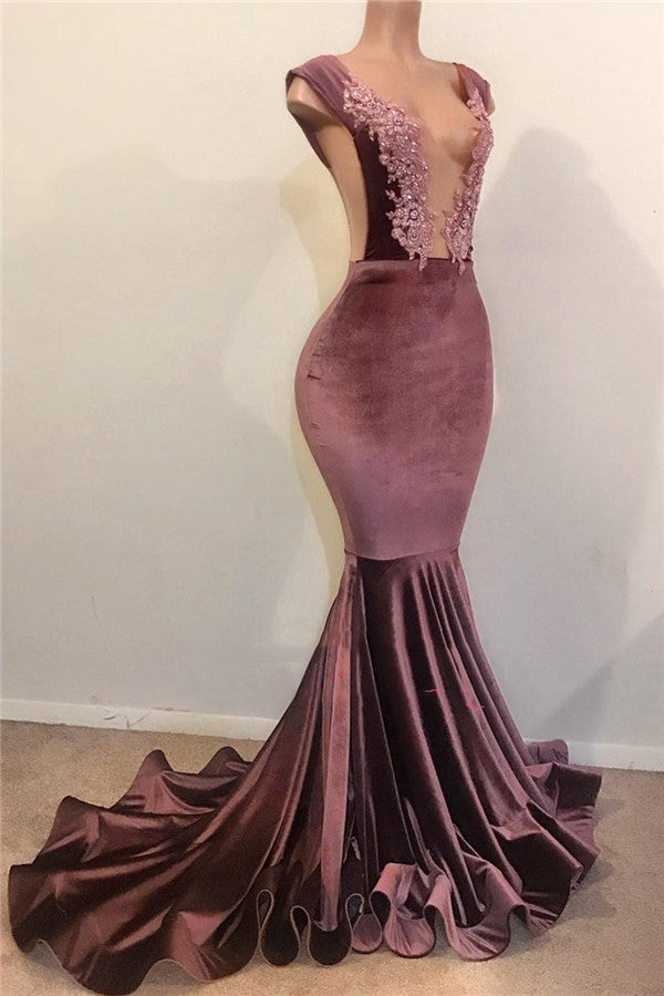 2027 Prom Dresses Mermaid Velvet Grape Open Front Backless front view