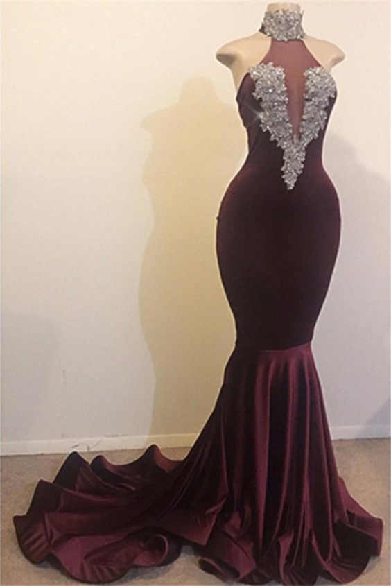 2027 Prom Dresses High Neck Grape Beaded Mermaid front view