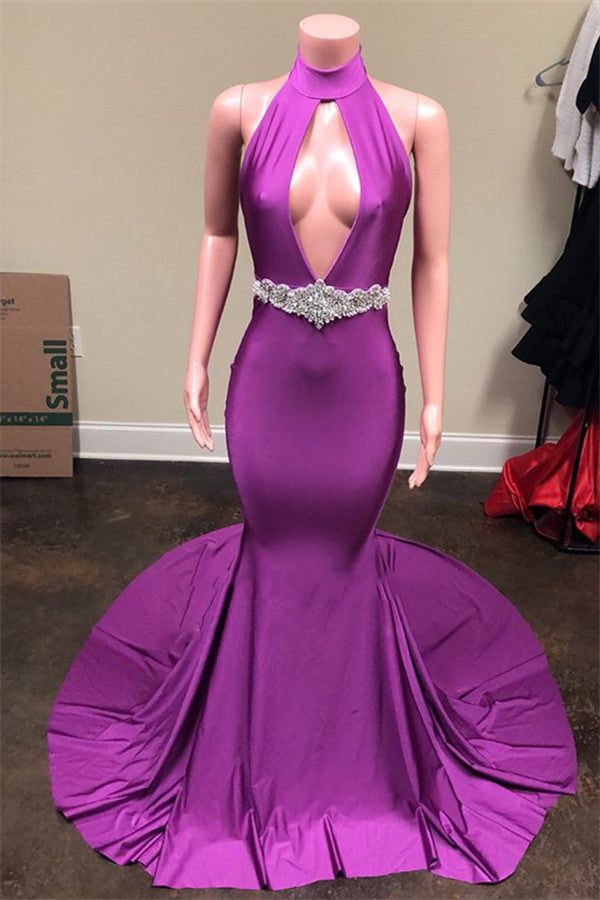 2027 Prom Dresses Mermaid V Neck Beaded Fuchsia Long Backless front view