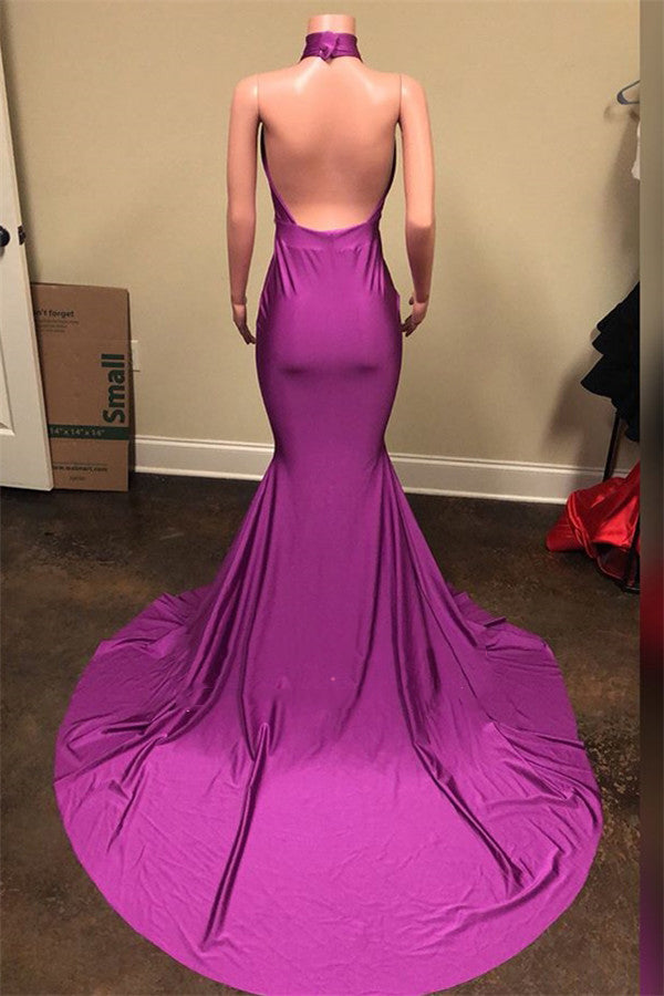 2027 Prom Dresses Mermaid V Neck Beaded Fuchsia Long Backless back view