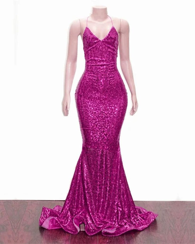 2027 Prom Dresses Sheath Black Halter Criss Cross Sequence Long back view