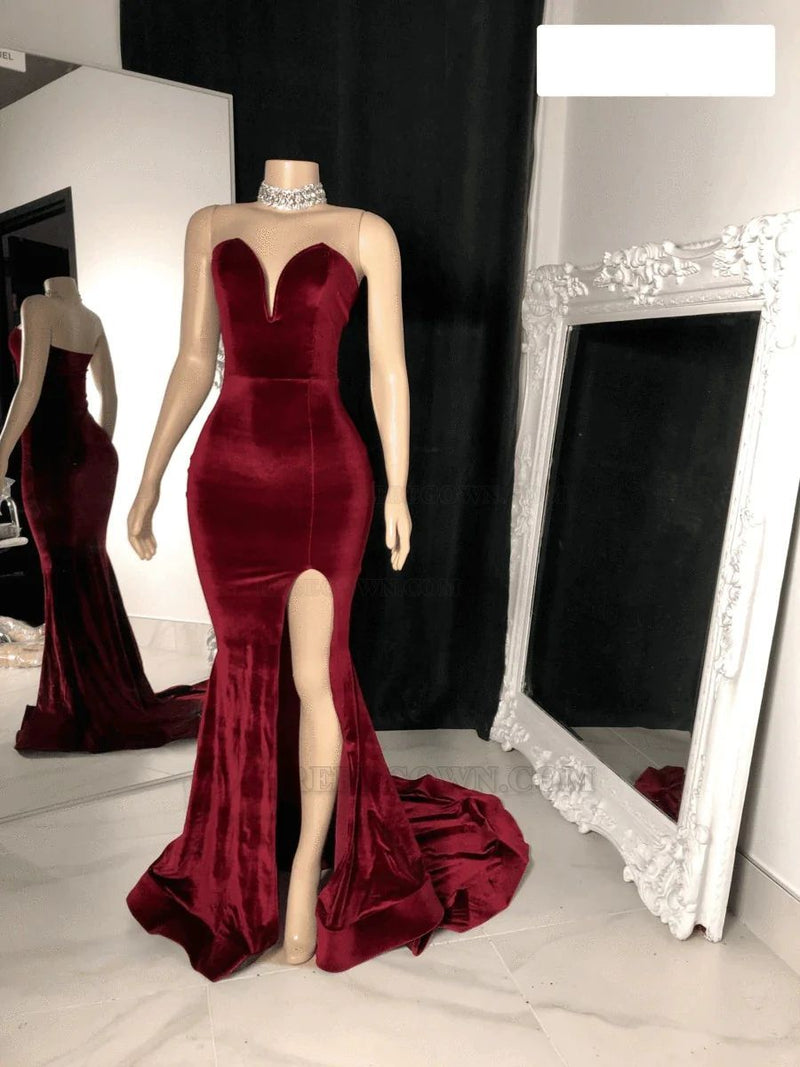 2027 Trumpet/Mermaid Velvet Sweetheart Sleeveless Sweep/Brush Train Prom Dresses front view