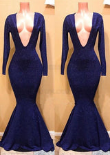 Trumpet/Mermaid V-neck Long Sleeves Sequins Floor Length 2027 Prom Dresses front view