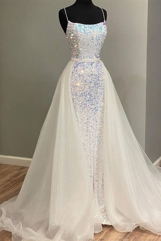 2027 Sheath/Column Sequins Spaghetti Straps Sleeveless Floor-Length Prom Dresses front view