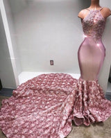 Trumpet/Mermaid Satin Halter Dusty Rose 2027 Prom Dresses front view