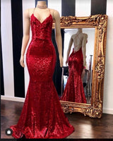 2027 Halter Sequins Red Mermaid Prom Dresses back view