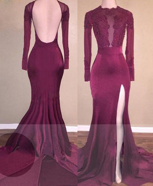 2027 Mermaid Burgundy Backless Chiffon Prom Dresses back view
