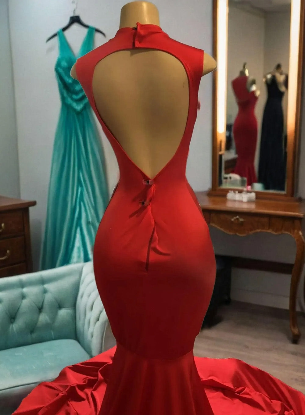 2027 Red Mermaid Prom Dresses With Beaded back view