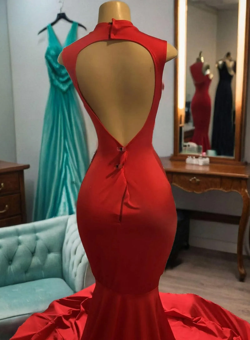 2027 Red Mermaid Prom Dresses With Beaded back view