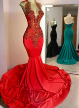 2027 Red Mermaid Prom Dresses With Beaded front view
