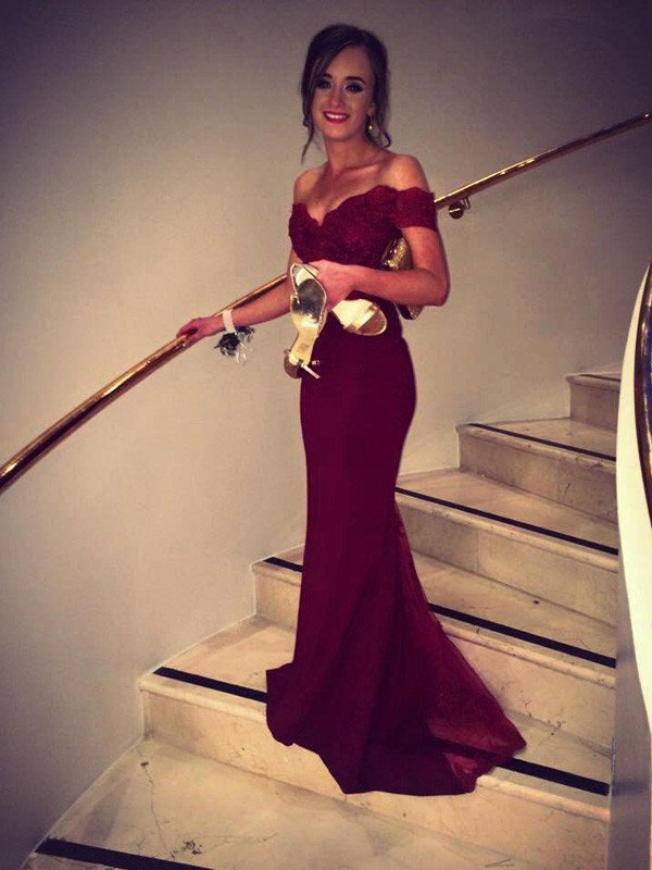 Burgundy Long Floor length Sweetheart A-Line Satin Prom Dresses back view