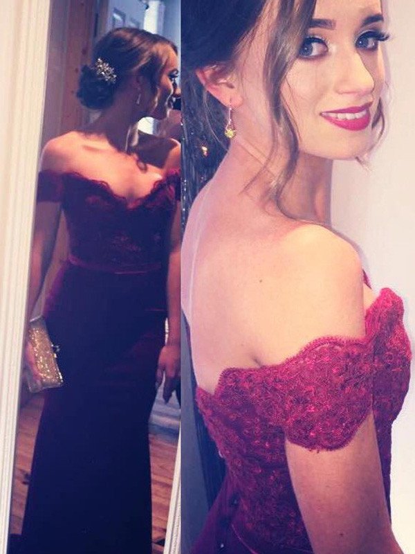 Burgundy Long Floor length Sweetheart A-Line Satin Prom Dresses side view