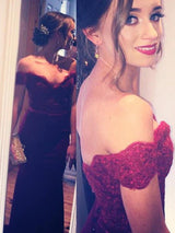 Burgundy Long Floor length Sweetheart A-Line Satin Prom Dresses side view