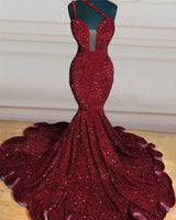 One Shoulder Mermaid Sequins Sleeveless Sweep/Brush Train Prom Dresses side view