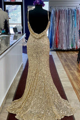 2027 Sheath/Column Sequins Spaghetti Straps Sleeveless Sweep/Brush Train Prom Dresses back view