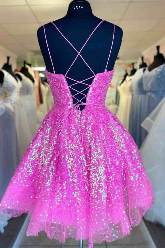Blue Ball Gown Spaghetti Straps Sequins Short/Mini Sleeveless 2027 Homecoming Dresses detail view