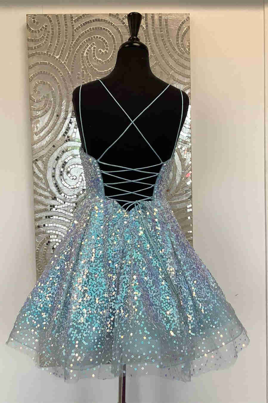 Blue Ball Gown Spaghetti Straps Sequins Short/Mini Sleeveless 2027 Homecoming Dresses view 5