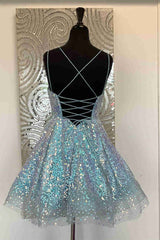 Blue Ball Gown Spaghetti Straps Sequins Short/Mini Sleeveless 2027 Homecoming Dresses view 5