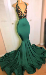 Dark Green Halter 2027 Prom Dresses front view
