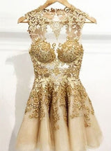 2027 A-Line Scoop Neck Sleeveless Applique Back Cut Out Tulle Cut Short/Mini Homecoming Dresses back view