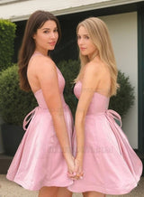 A-line/Princess Pink Sleeveless Strapless Satin Mini/Short 2027 Homecoming Dresses back view
