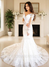 Mermaid Long Sleeves Lace Sweetheart 2027 Wedding Dresses front view