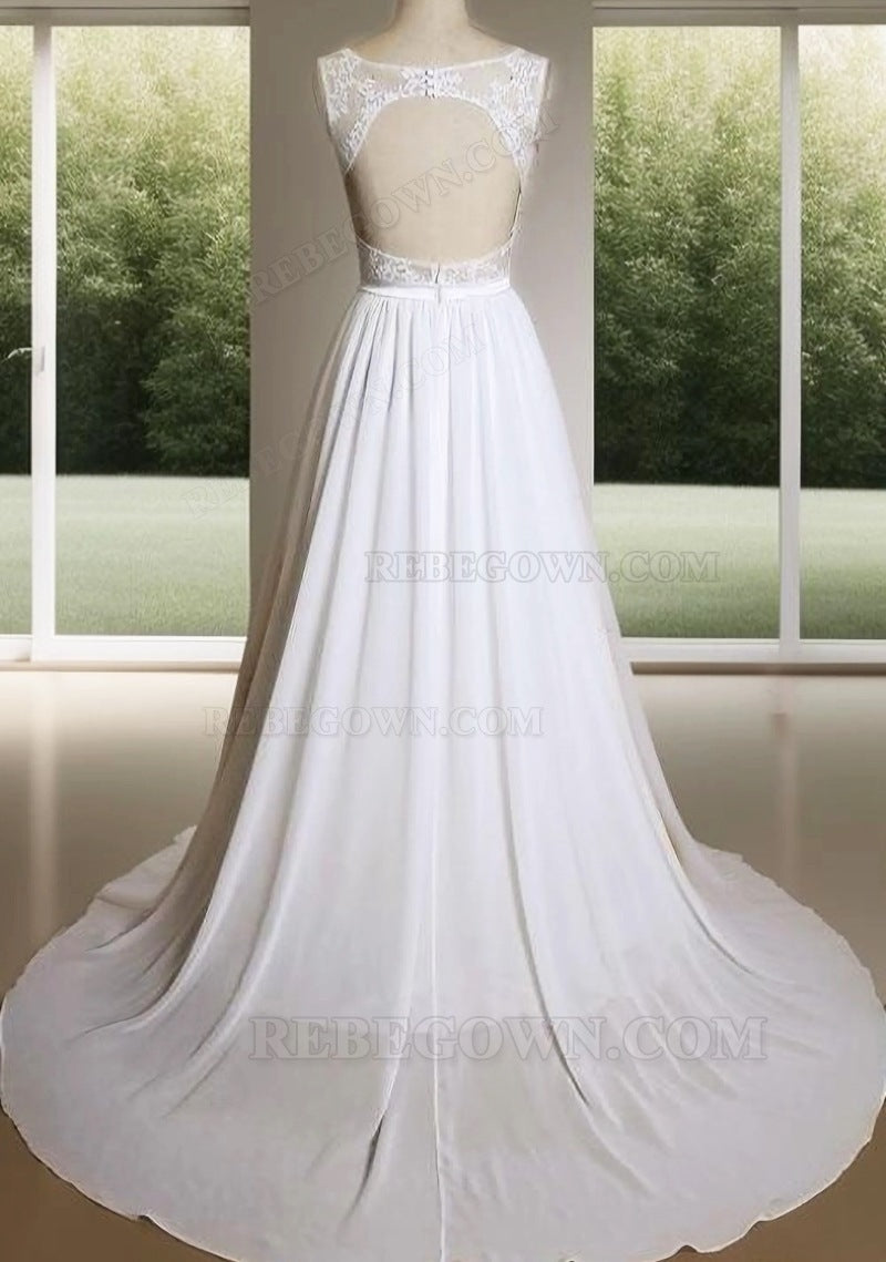 Chiffon A Line Sweetheart Lace Backless 2027 Beach Wedding Dresses back view