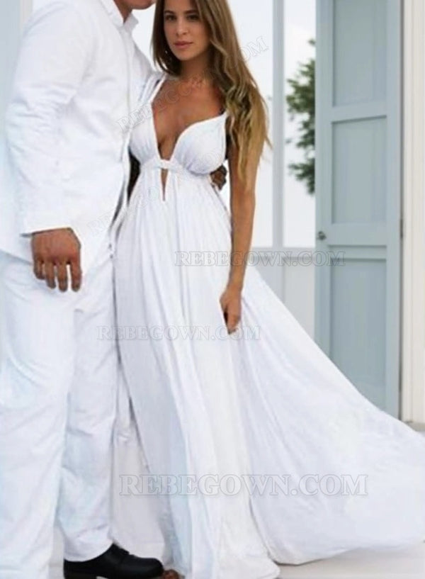 A Line Chiffon Sweetheart Backless Beach Wedding Dresses 2027 front view