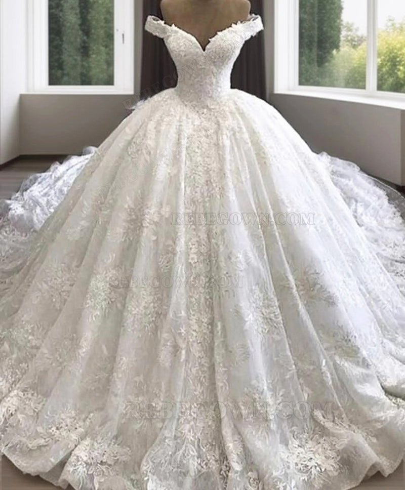 Off Shoulder Sweetheart Lace Long Ball Gown Wedding Dresses 2027 front view