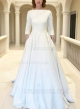 A Line Long Sleeves Satin Long Simple 2027 Wedding Dresses front view