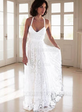 A Line Halter Sweetheart Lace Backless Beach Wedding Dresses 2027 front view