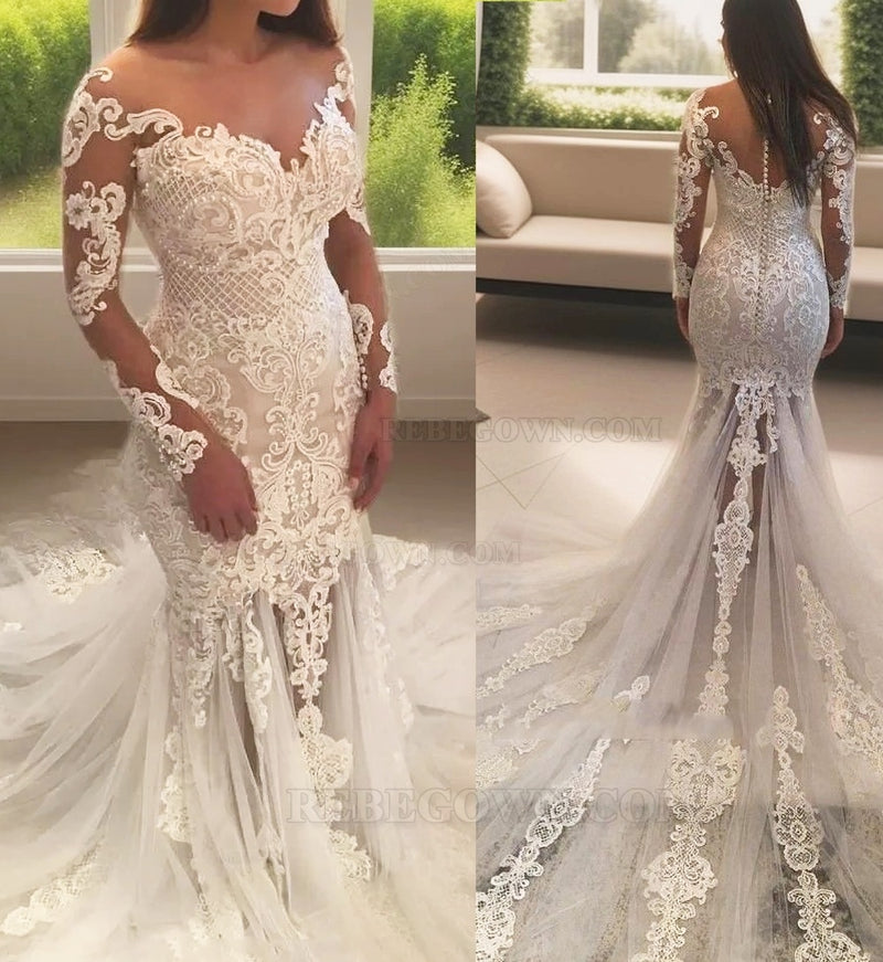 2027 Sheath Wedding Dresses Long Sleeves With Appliques Off Shoulder Bridal Gowns back view