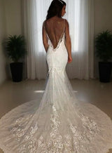 2027 Mermaid Wedding Dresses Sweetheart Backless Lace Beach Bridal Gowns side view
