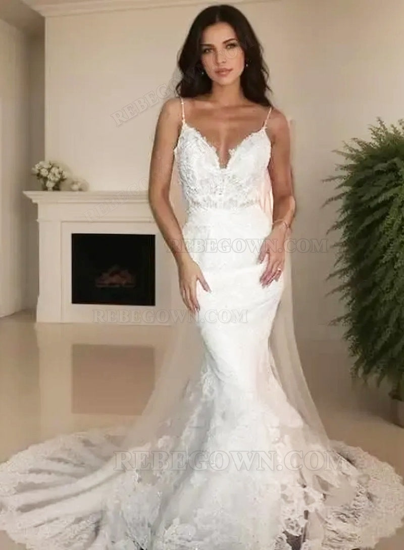 2027 Mermaid Wedding Dresses Sweetheart Backless Lace Beach Bridal Gowns back view