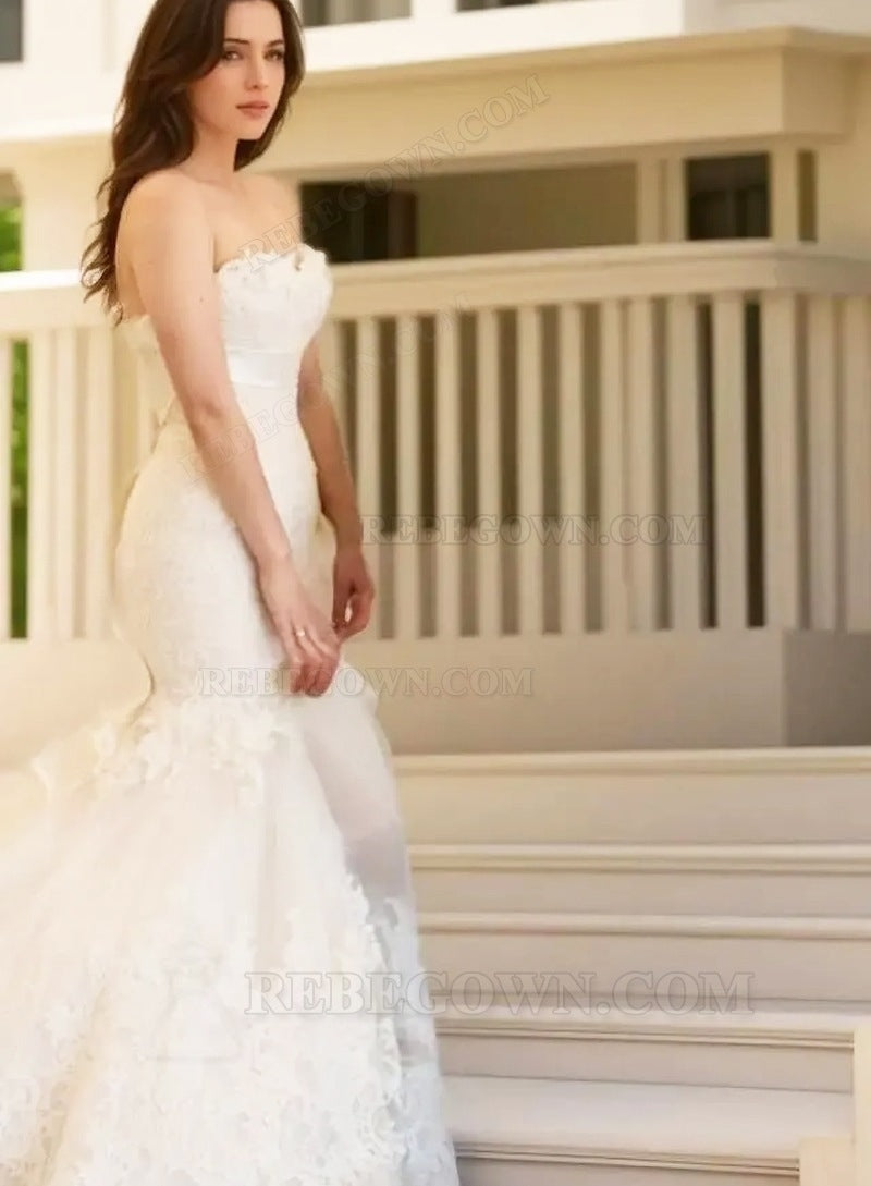 2027 Mermaid Wedding Dresses Sweetheart Bowknot Pleated Lace Bridal Gowns front view