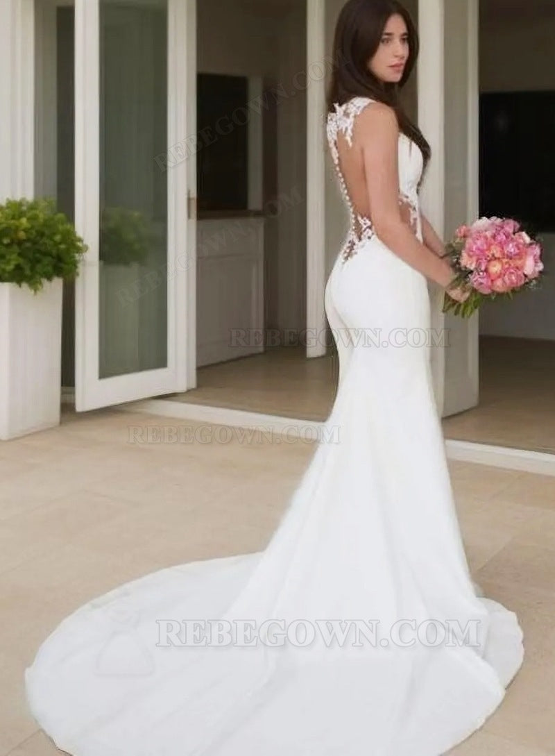 2027 Sheath Wedding Dresses See Through Back Sweetheart Lace side view