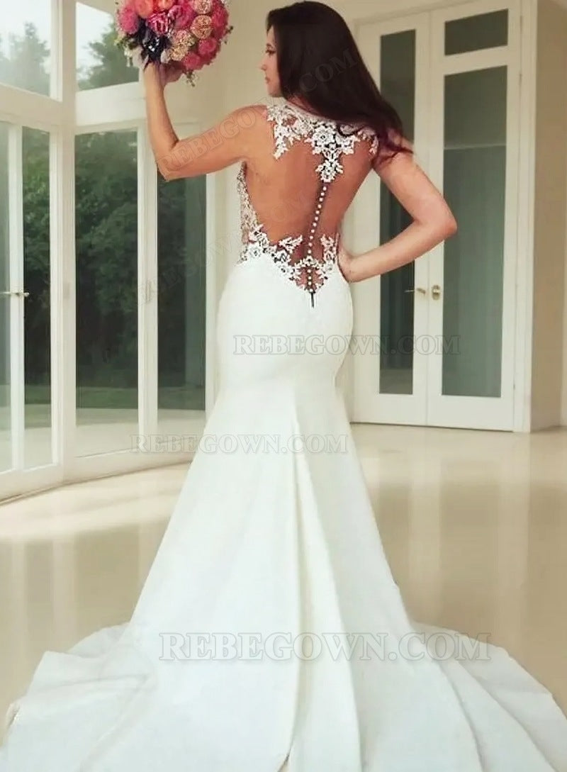 2027 Sheath Wedding Dresses See Through Back Sweetheart Lace front view