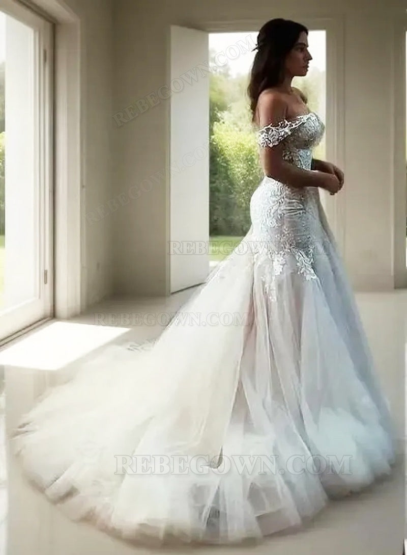 2027 Mermaid Wedding Dresses Sweetheart Lace Tulle Off Shoulder Lace Hot Sale side view