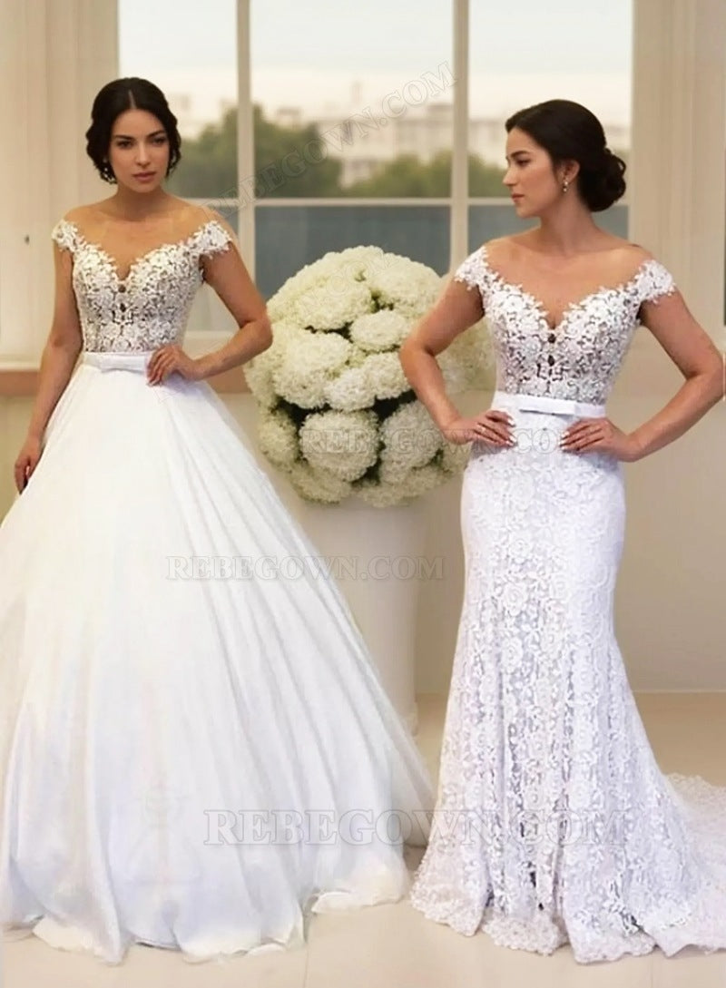 2027 Wedding Dresses Detachable Train Lace Off Shoulder Ball Gown front view