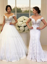 2027 Wedding Dresses Detachable Train Lace Off Shoulder Ball Gown front view