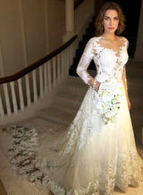2027 Wedding Dresses A-Line Long Sleeves Sweetheart Lace front view